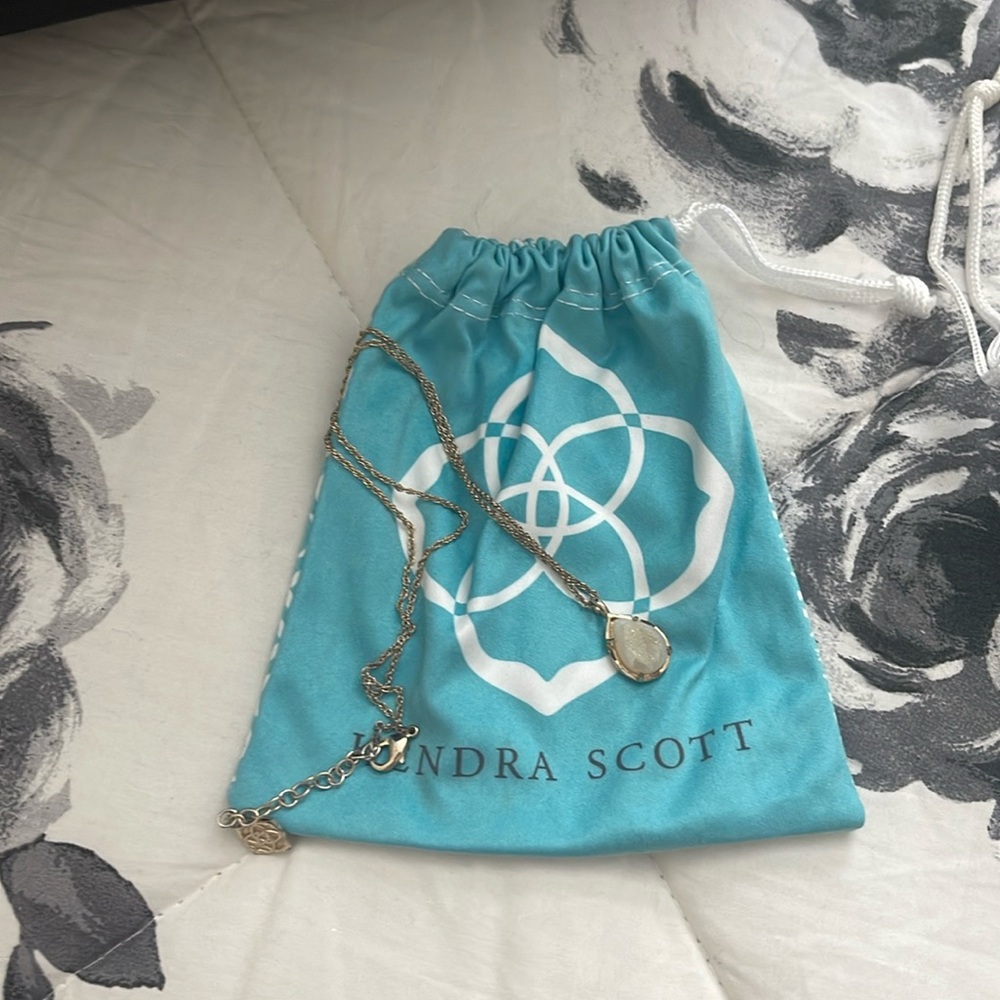Opal teardrop Kendra Scott necklace white shimmer quartz